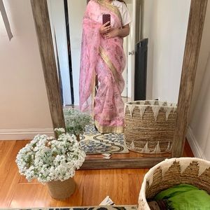New party organza saree light pink